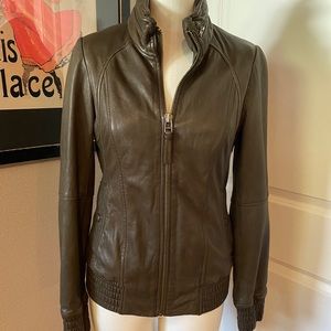 Mackage Lamb Leather Army Green Moto Jacket M MED